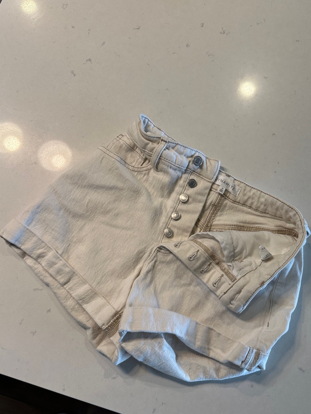 High-Rise Cream Women's Button-Fly Shorts
